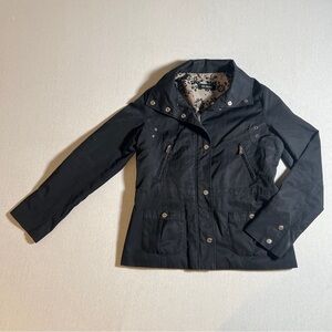 Guess Women’s Black Rain Repellant Utility Jacket, Zip + Button Closure, Medium